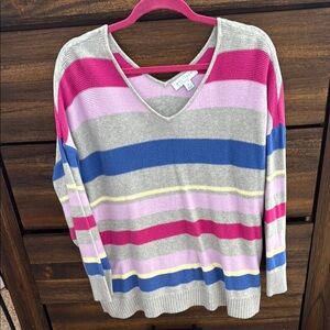 Multicolor Striped V-Neck Sweater